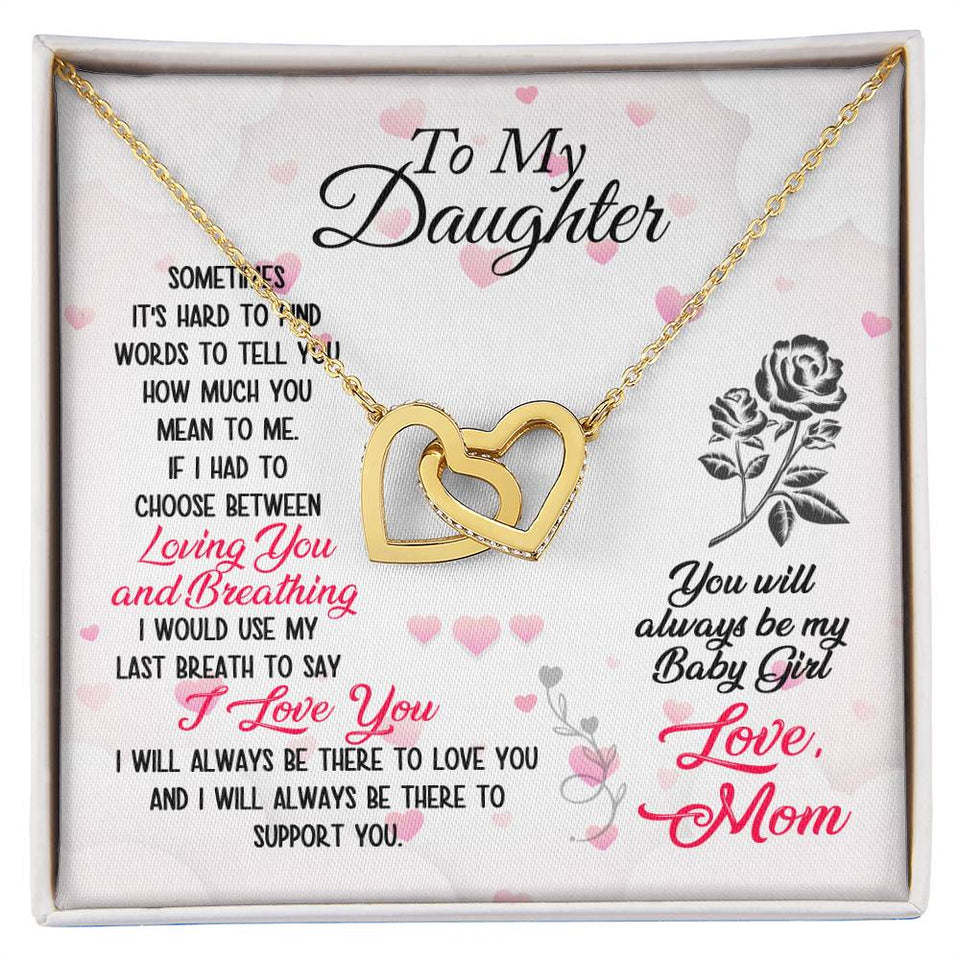 To Daughter Loving and Breathing Interlocking Hearts Necklace