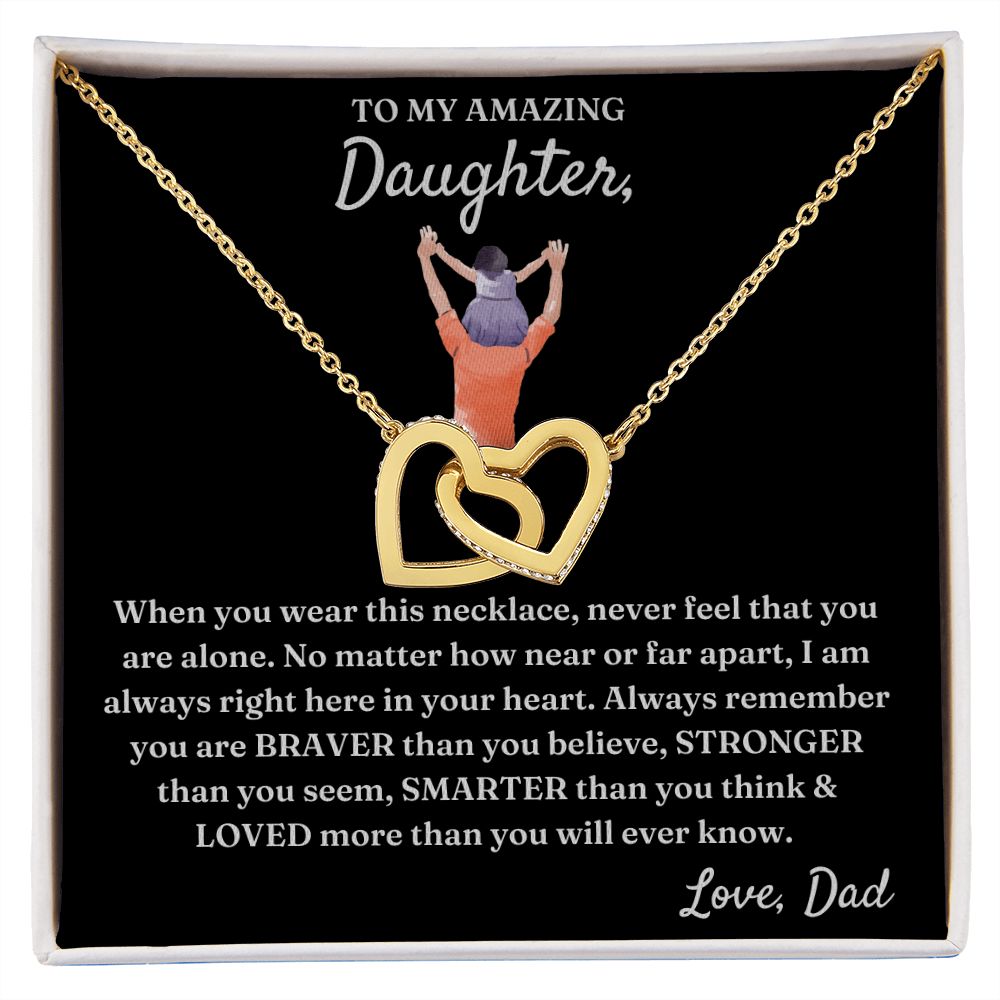 No Matter How Far Apart - Interlocking Hearts Necklace For Daughter