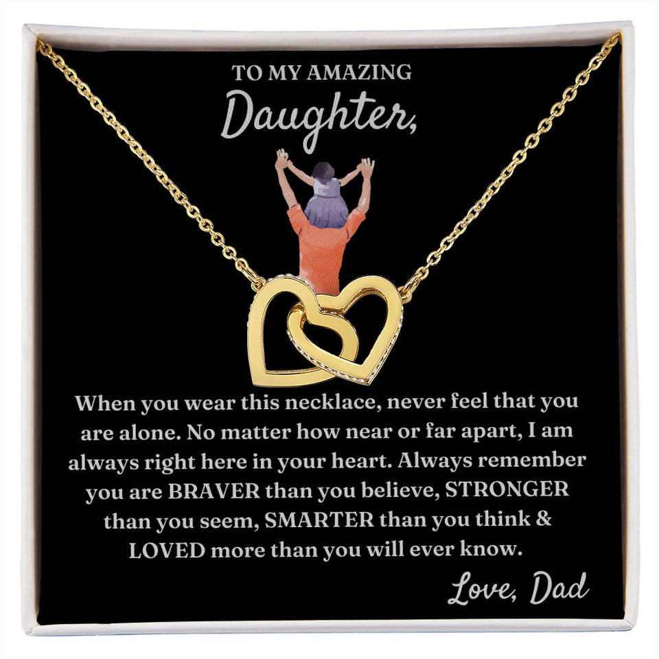 No Matter How Far Apart - Interlocking Hearts Necklace For Daughter