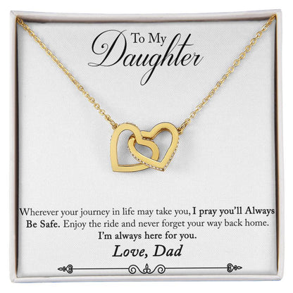Daughter Never Forget Your Way Back Home Interlocking Hearts Necklace