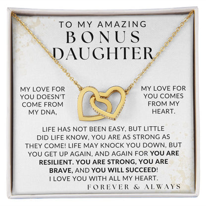 I Love You With All My Heart Necklace - Bonus Daughter Necklace - Gift from Bonus Mom or Bonus Dad, Interlocking Hearts Necklace