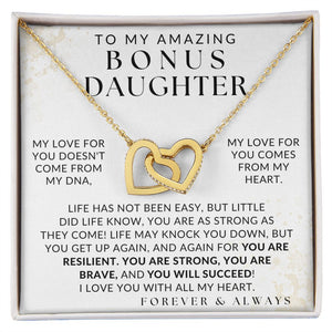 I Love You With All My Heart Necklace - Bonus Daughter Necklace - Gift from Bonus Mom or Bonus Dad, Interlocking Hearts Necklace