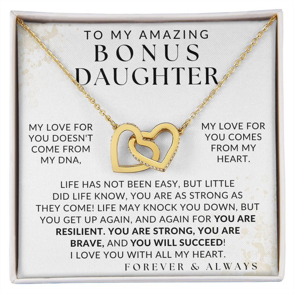 I Love You With All My Heart Necklace - Bonus Daughter Necklace - Gift from Bonus Mom or Bonus Dad, Interlocking Hearts Necklace