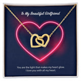 To My Beautiful Girlfriend Interlocking Hearts Necklace