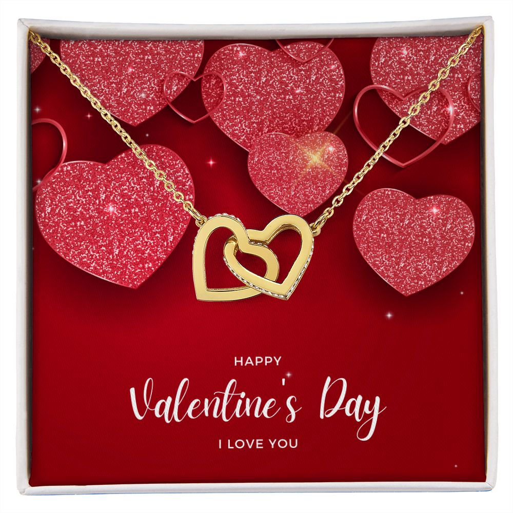 Happy Valentine's Day Interlocking Hearts Pendant Necklace Gift For Mom, necklace For Wife, Gift For Mother's Day