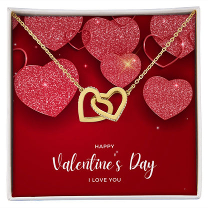 Happy Valentine's Day Interlocking Hearts Pendant Necklace Gift For Mom, necklace For Wife, Gift For Mother's Day