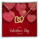 Happy Valentine's Day Interlocking Hearts Pendant Necklace Gift For Mom, necklace For Wife, Gift For Mother's Day