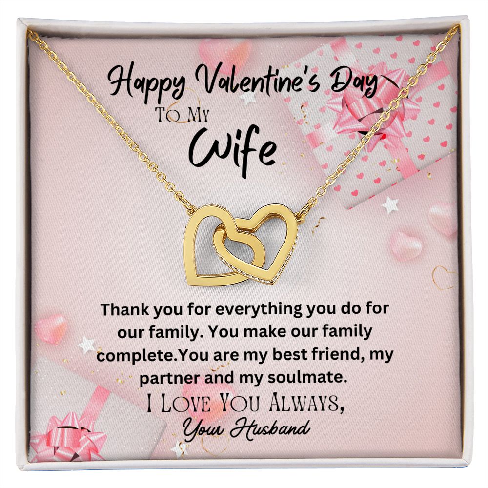 Happy Valentine's Day To My Wife Interlocking Hearts Necklace Gift For Mom, necklace For Wife, Gift For Mother's Day