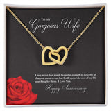 To My Gorgeous Wife Happy Anniversary Interlocking Hearts Necklace