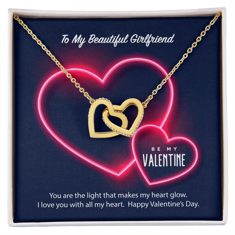 To My Girlfriend Be My Valentine Interlocking Hearts Necklace