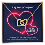 To My Girlfriend Be My Valentine Interlocking Hearts Necklace