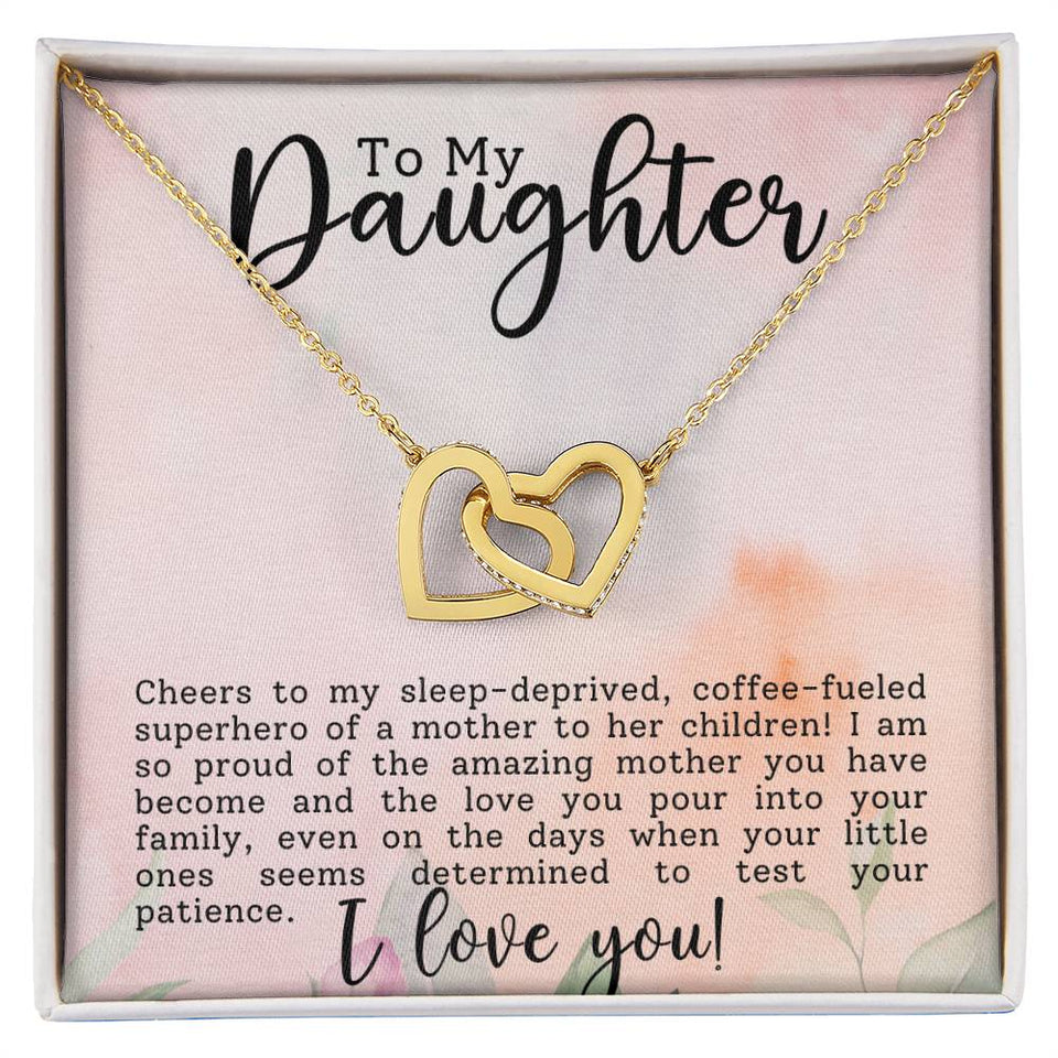 Daughter Superhero Interlocking Hearts Necklace