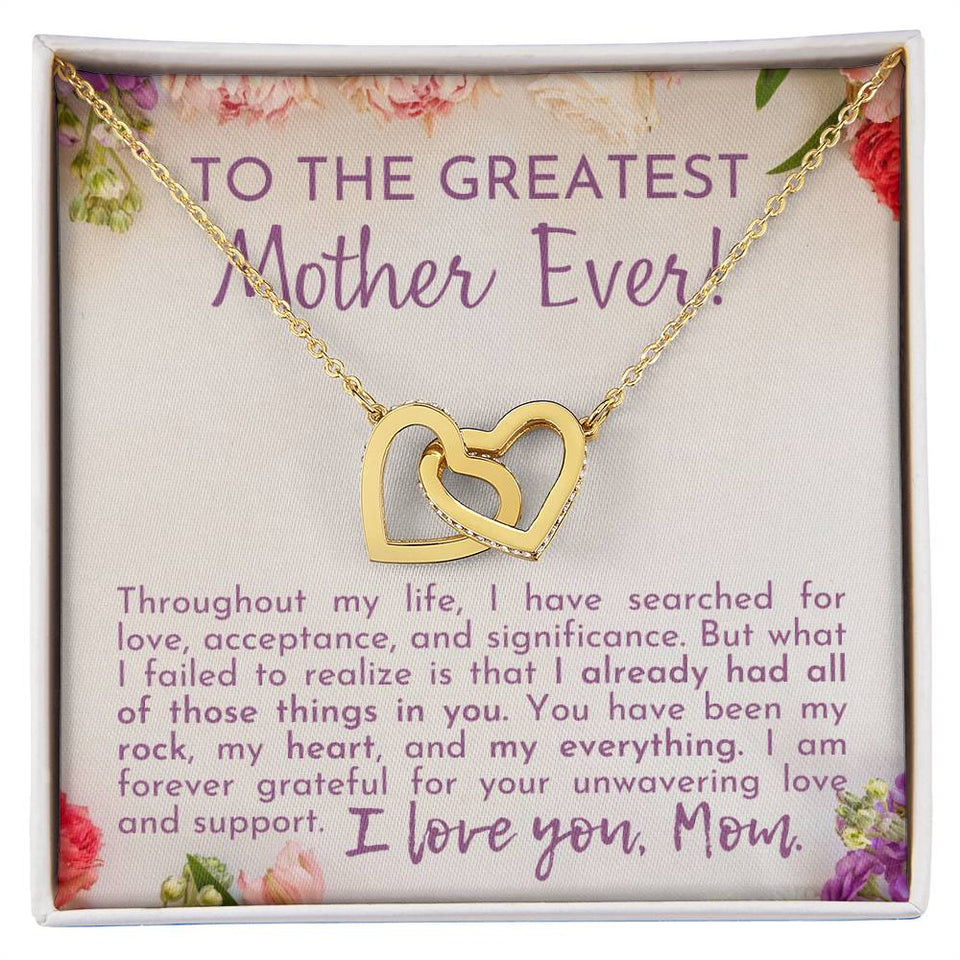 Greatest Mother Ever Interlocking Hearts Necklace