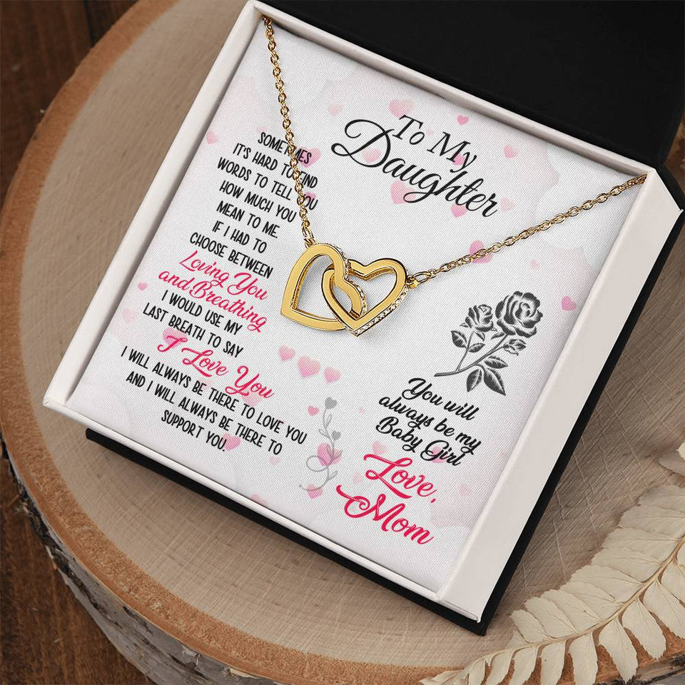 To Daughter Loving and Breathing Interlocking Hearts Necklace
