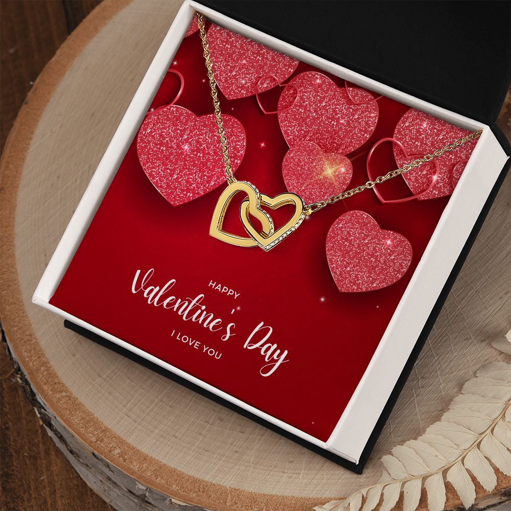 Happy Valentine's Day Interlocking Hearts Pendant Necklace Gift For Mom, necklace For Wife, Gift For Mother's Day