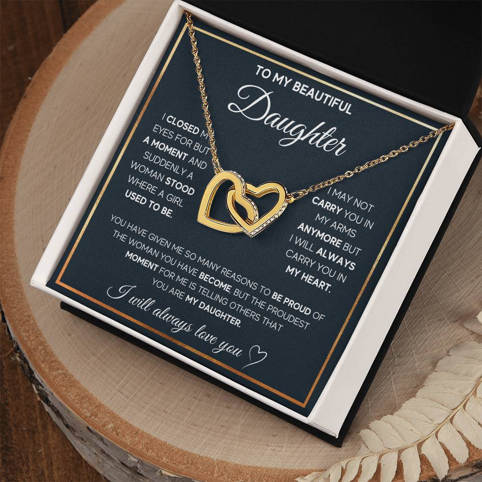 Daughter Proud of The Woman You've Become Interlocking Hearts Necklace