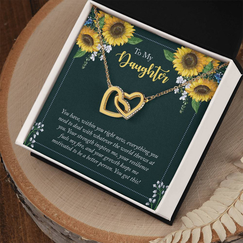 Daughter Sunflowers Interlocking Hearts Necklace