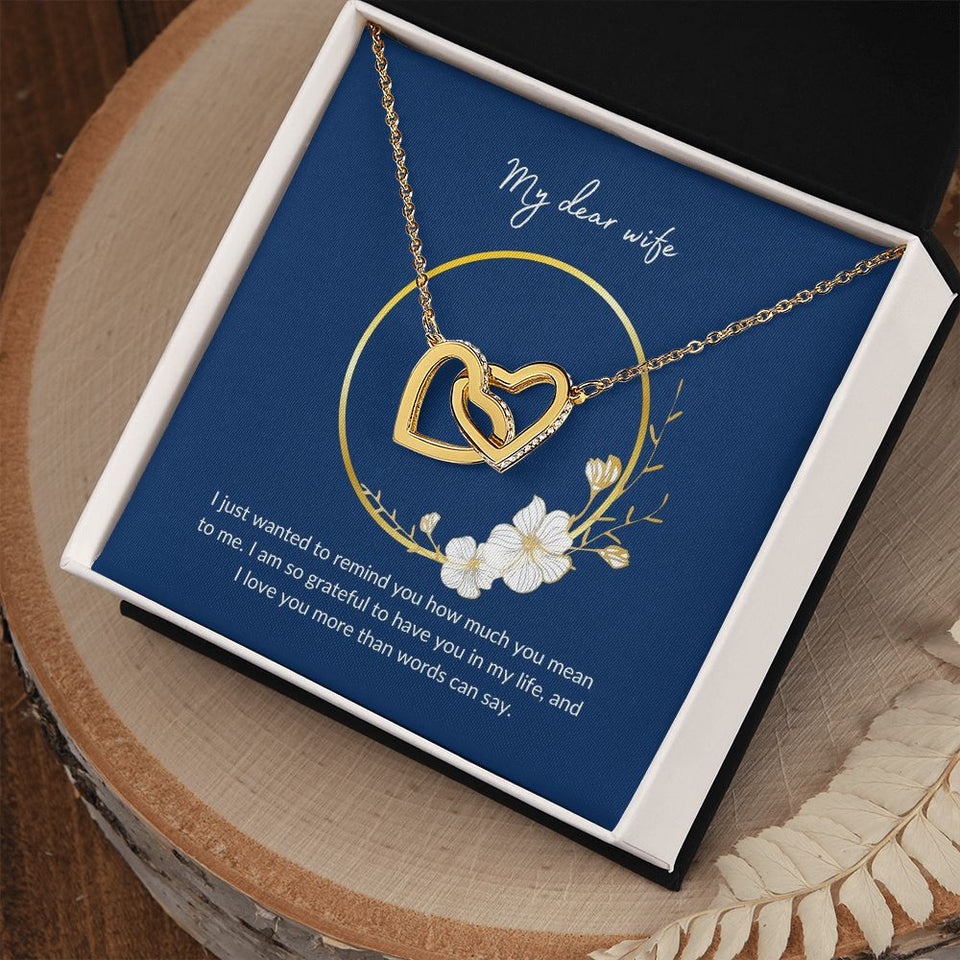 Wife - I Love You More Than Words Can Say - Interlocking Hearts Necklace