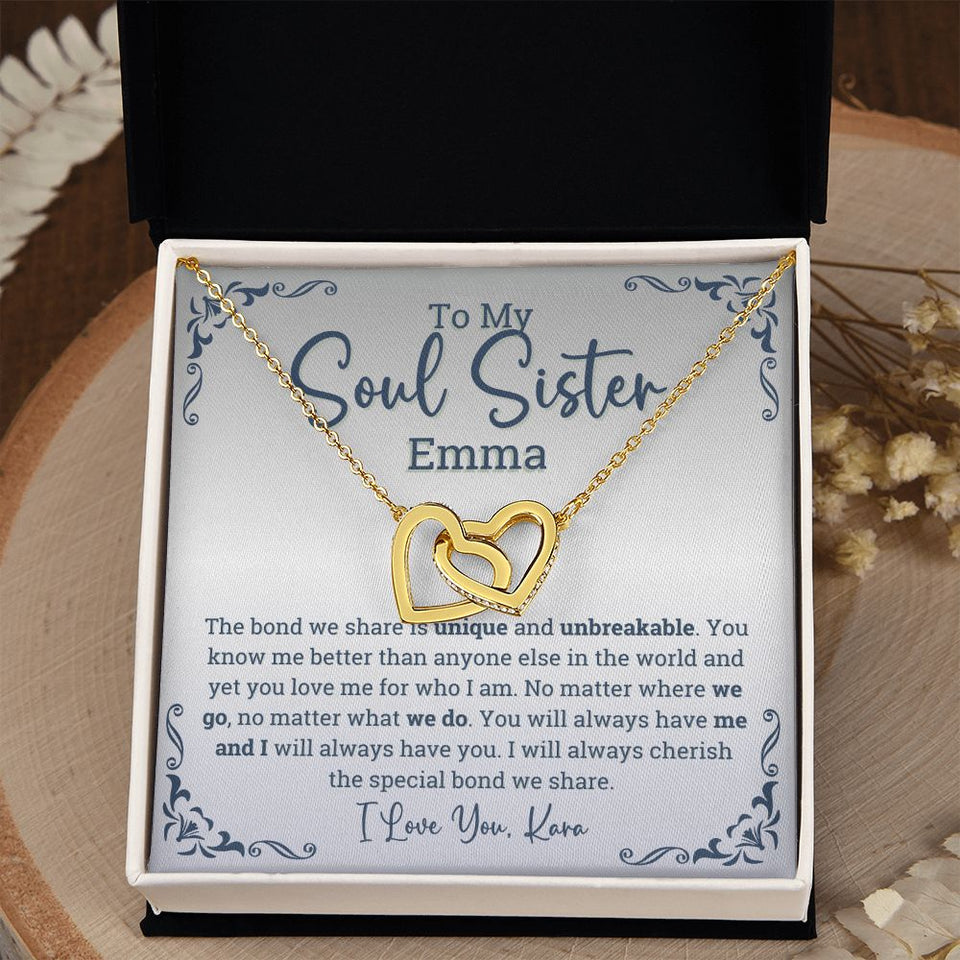 Personalized Soul sisters Gift Interlocking Hearts Necklace, Soul sister Jewelry, Soul Sisterhood gifts