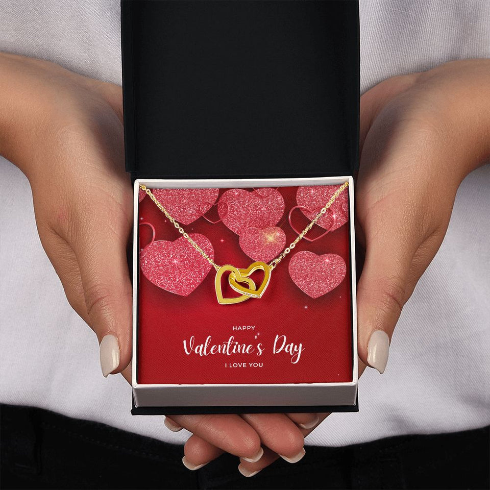 Happy Valentine's Day Interlocking Hearts Pendant Necklace Gift For Mom, necklace For Wife, Gift For Mother's Day