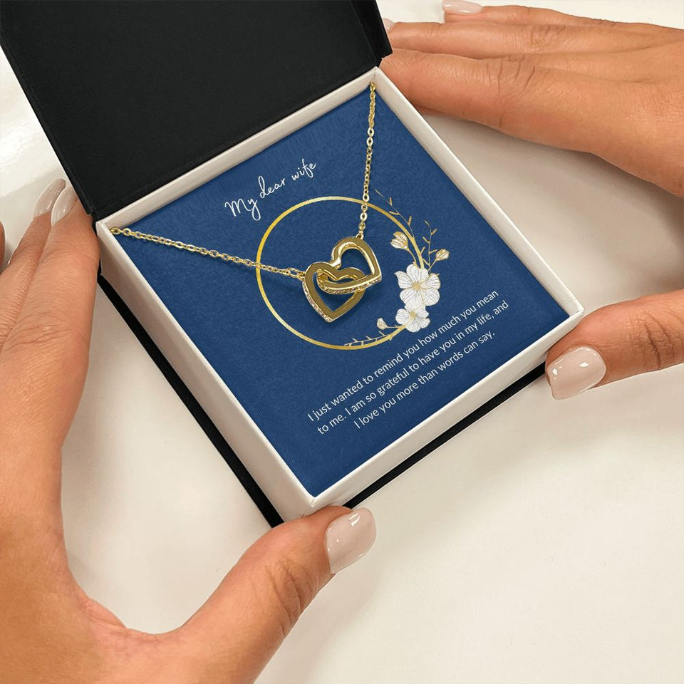 Wife - I Love You More Than Words Can Say - Interlocking Hearts Necklace