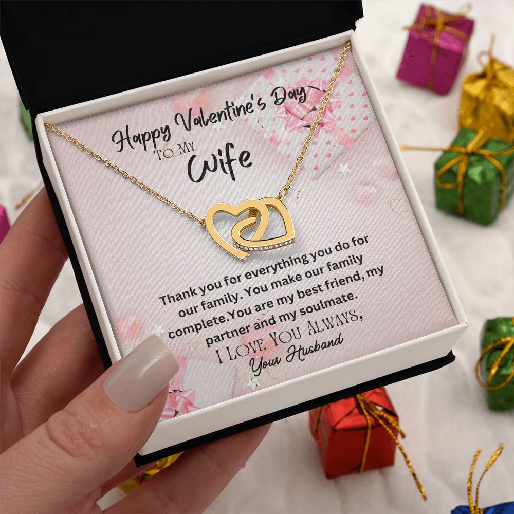Happy Valentine's Day To My Wife Interlocking Hearts Necklace Gift For Mom, necklace For Wife, Gift For Mother's Day
