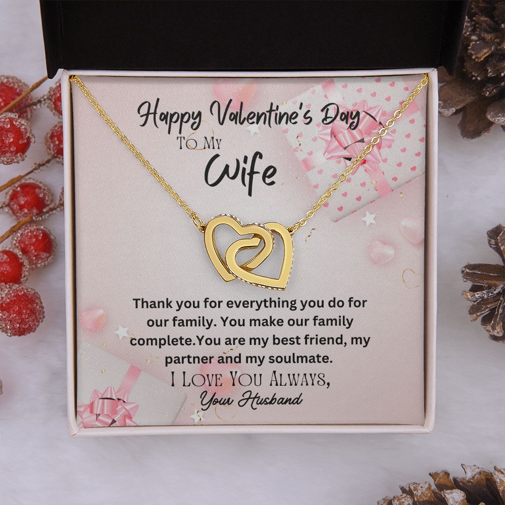 Happy Valentine's Day To My Wife Interlocking Hearts Necklace Gift For Mom, necklace For Wife, Gift For Mother's Day