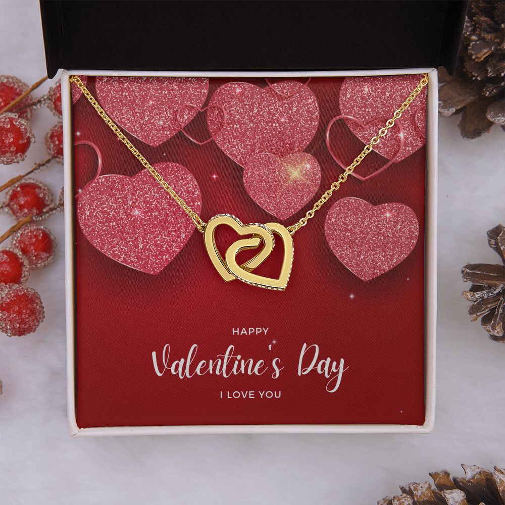 Happy Valentine's Day Interlocking Hearts Pendant Necklace Gift For Mom, necklace For Wife, Gift For Mother's Day