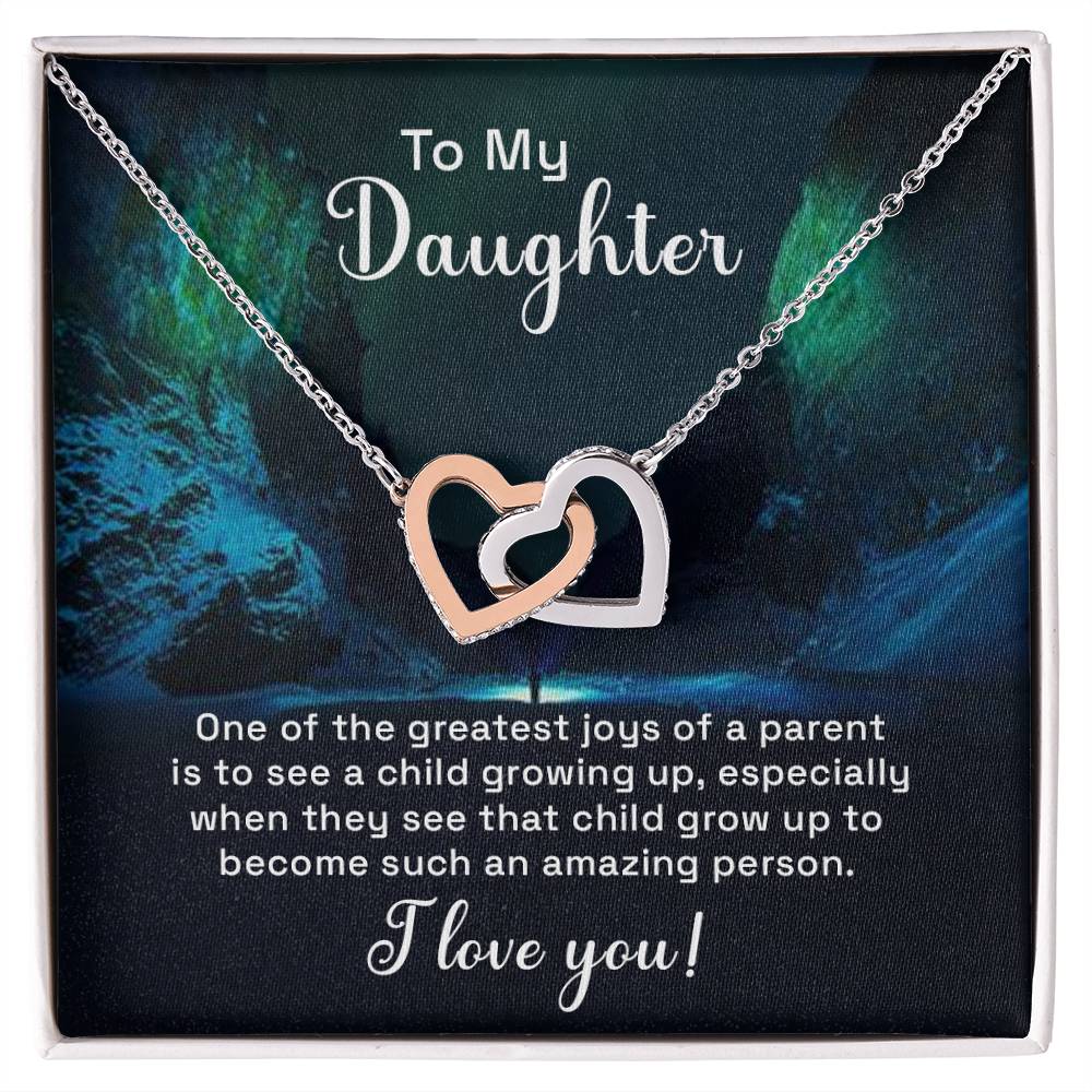 Daughter Our Greatest Joy Interlocking Hearts Necklace