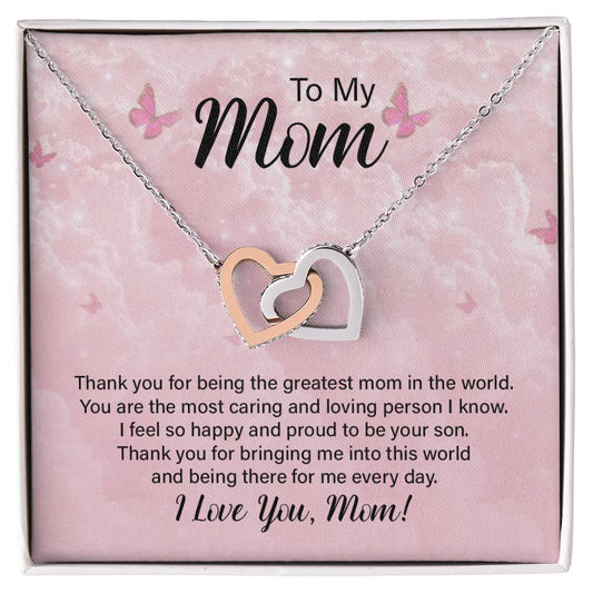 Mom Thank You Interlocking Hearts Necklace