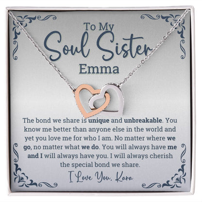 Personalized Soul sisters Gift Interlocking Hearts Necklace, Soul sister Jewelry, Soul Sisterhood gifts