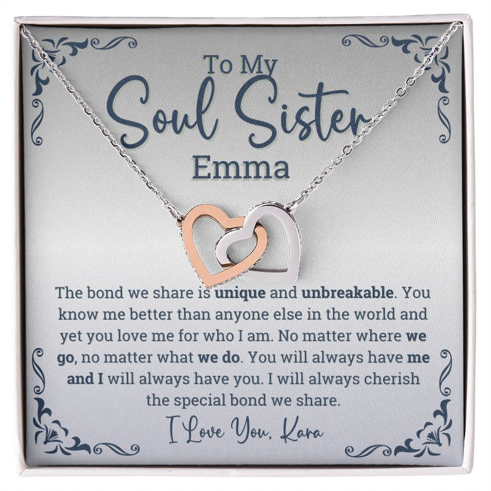 Personalized Soul sisters Gift Interlocking Hearts Necklace, Soul sister Jewelry, Soul Sisterhood gifts