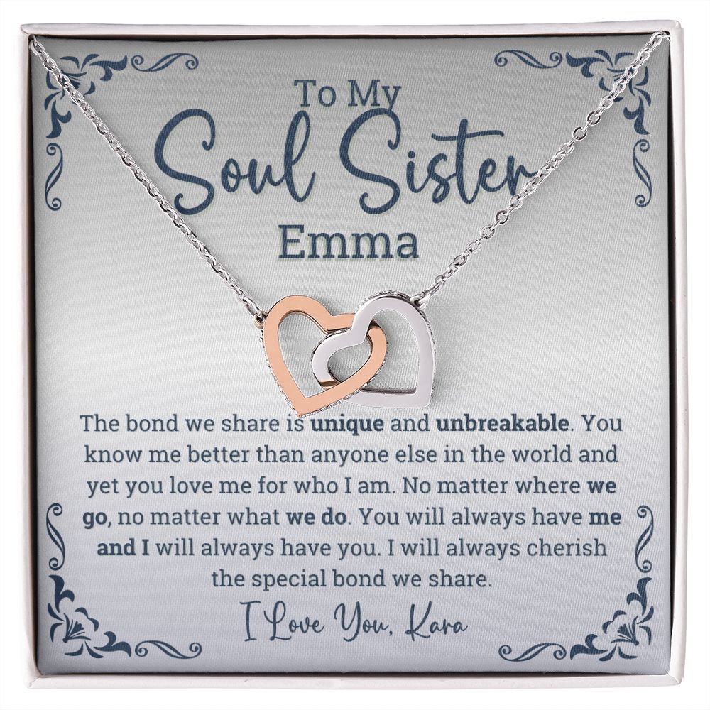Personalized Soul sisters Gift Interlocking Hearts Necklace, Soul sister Jewelry, Soul Sisterhood gifts