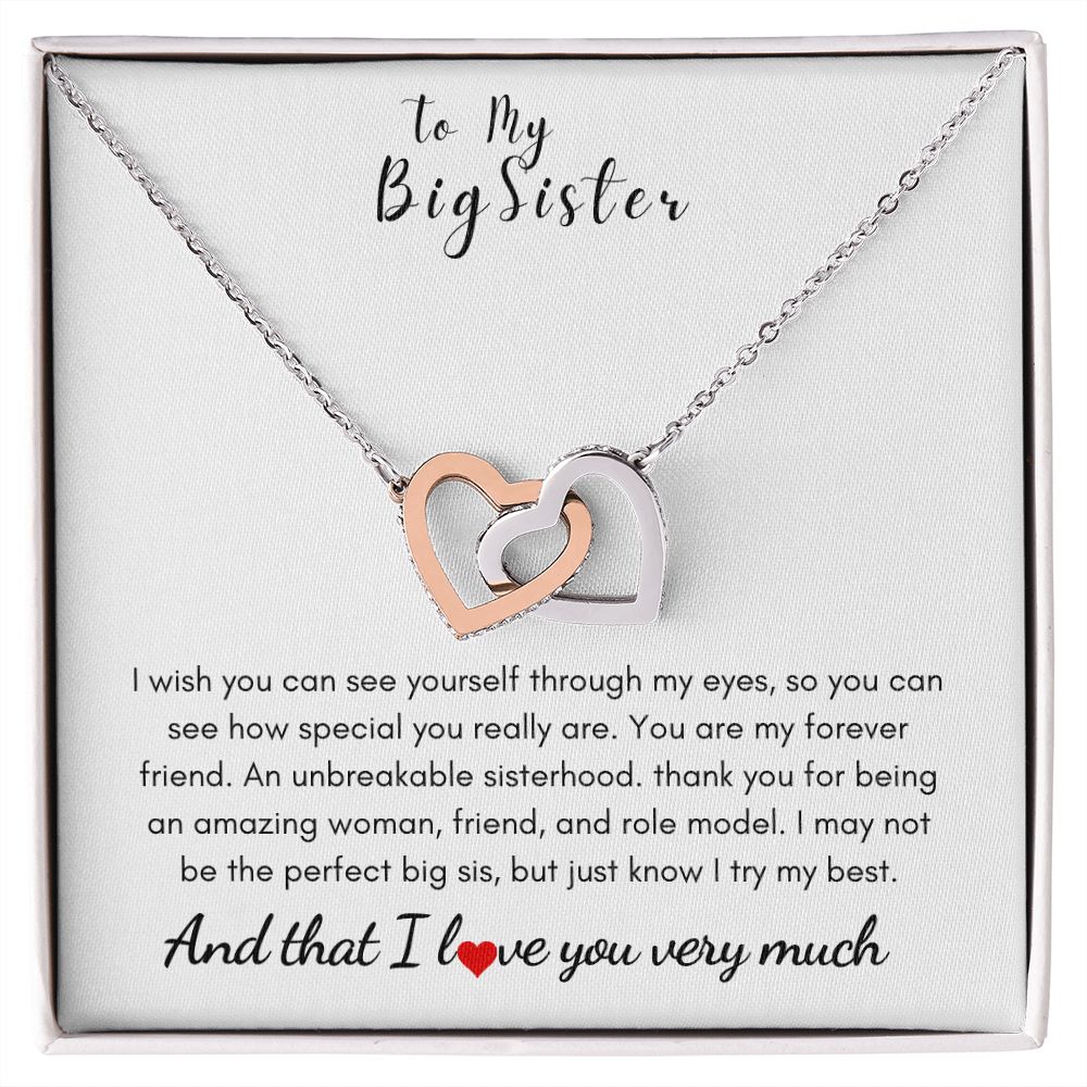 To My Big Sister - Interlocking Hearts Necklace - Unbreakable Gift For Mom, necklace For Wife, Gift For Mother's Day