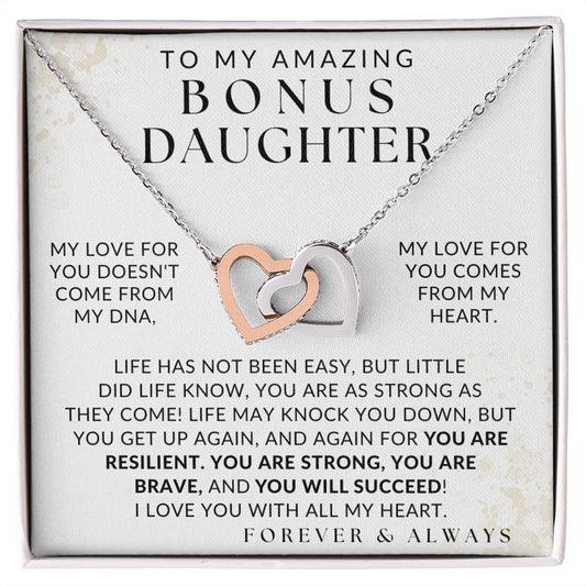 I Love You With All My Heart Necklace - Bonus Daughter Necklace - Gift from Bonus Mom or Bonus Dad, Interlocking Hearts Necklace