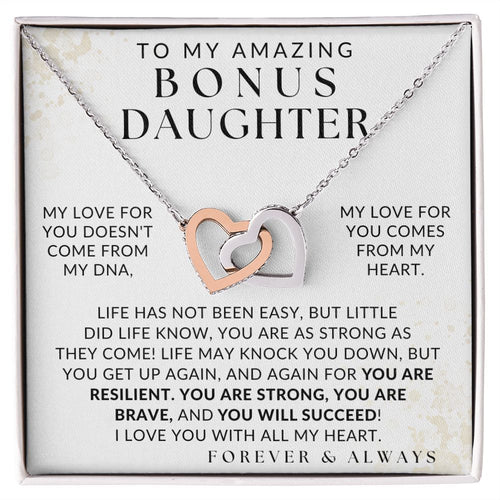 I Love You With All My Heart Necklace - Bonus Daughter Necklace - Gift from Bonus Mom or Bonus Dad, Interlocking Hearts Necklace