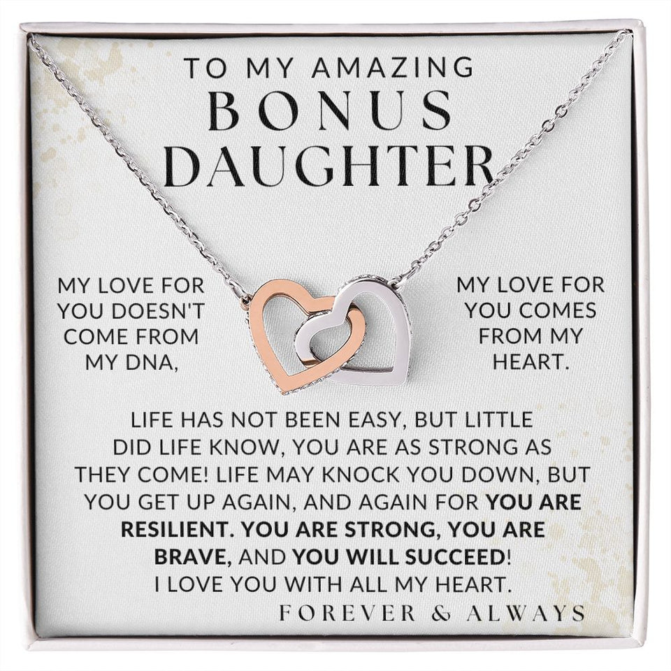 I Love You With All My Heart Necklace - Bonus Daughter Necklace - Gift from Bonus Mom or Bonus Dad, Interlocking Hearts Necklace