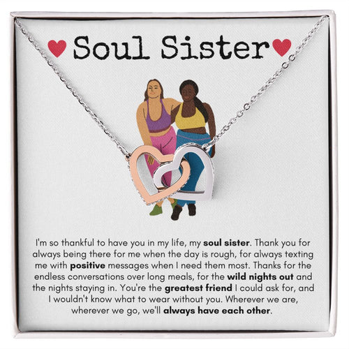Soul Sister - Interlocking Hearts Necklace - White Card Gift For Mom, necklace For Wife, Gift For Mother's Day