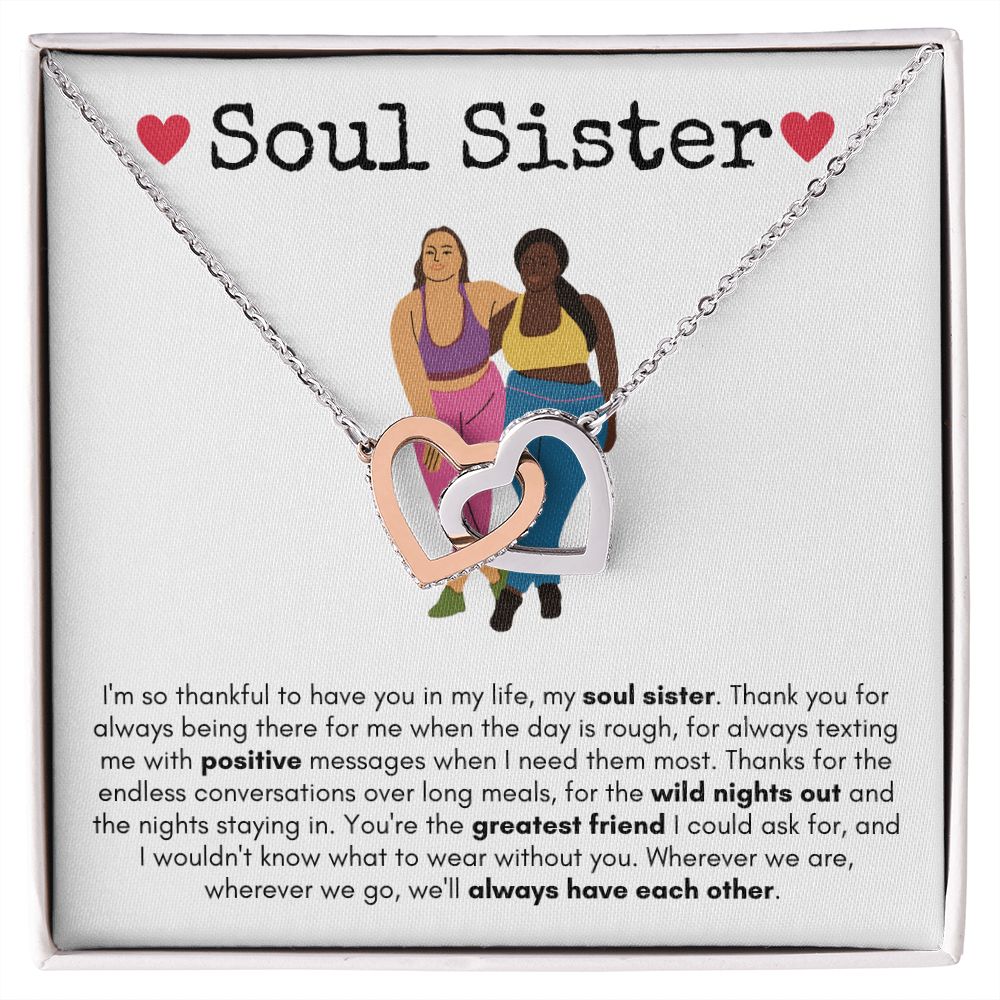 Soul Sister - Interlocking Hearts Necklace - White Card Gift For Mom, necklace For Wife, Gift For Mother's Day