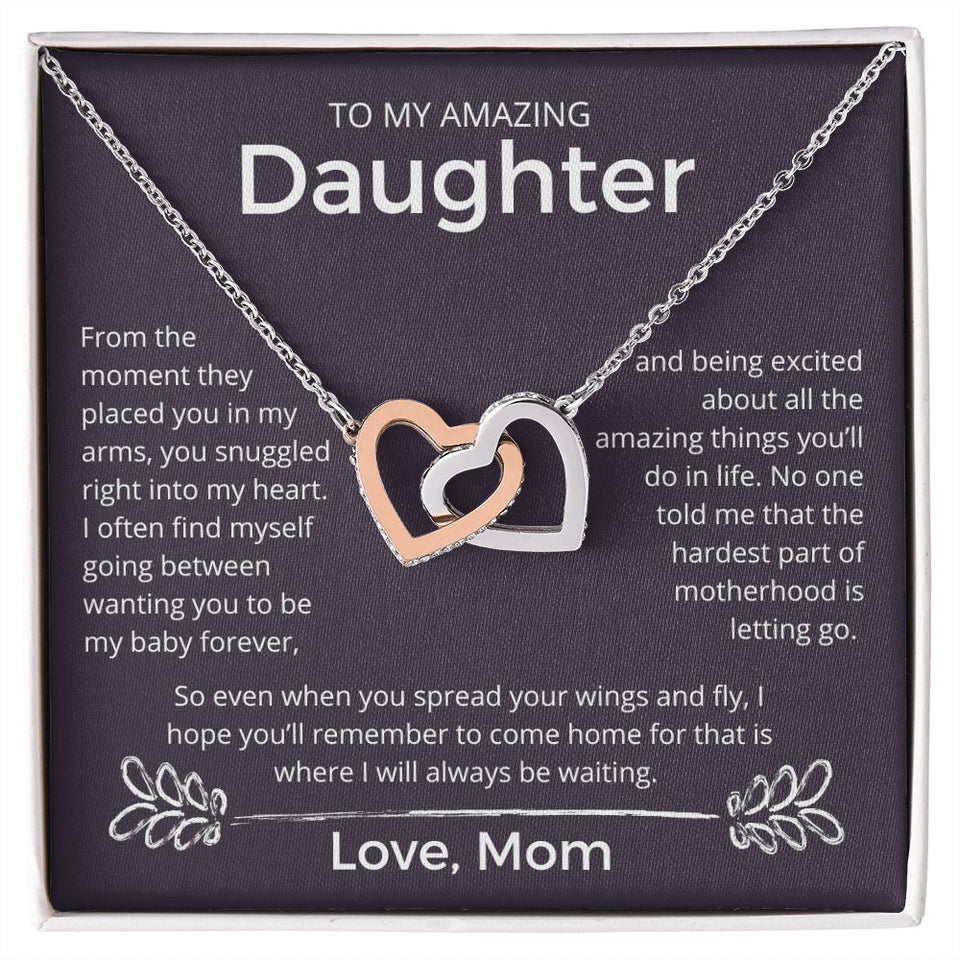 You Snuggled Right Into My Heart - Interlocking Hearts Necklace For Daughter
