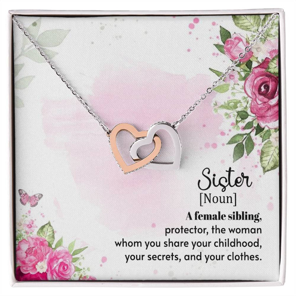 Sister Noun Interlocking Hearts Necklace