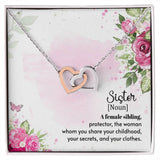 Sister Noun Interlocking Hearts Necklace