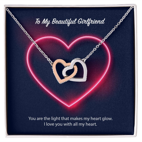 To My Beautiful Girlfriend Interlocking Hearts Necklace