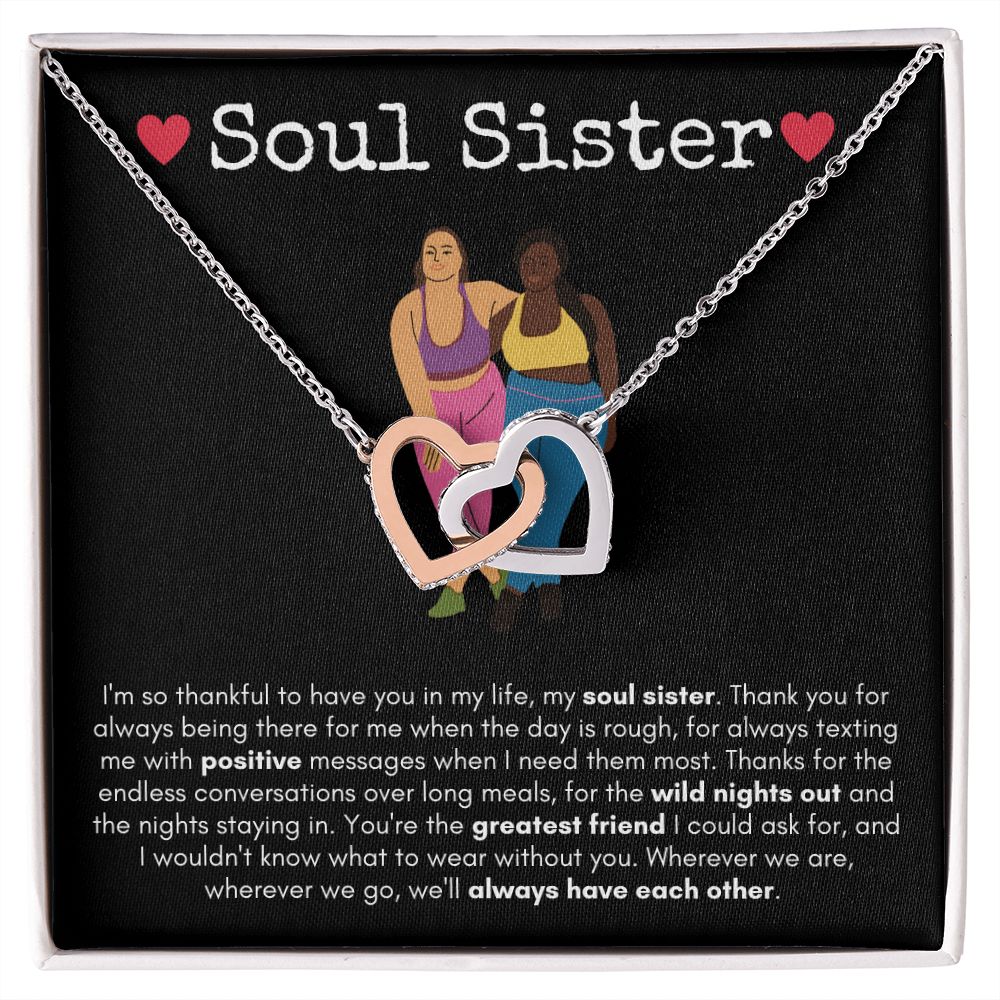 Soul Sister - Interlocking Hearts Necklace - Black Card Gift For Mom, necklace For Wife, Gift For Mother's Day