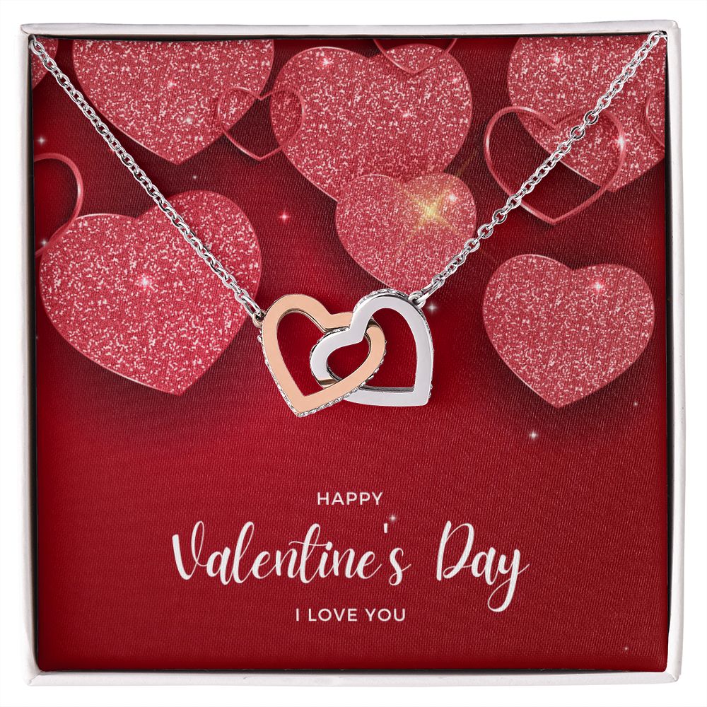 Happy Valentine's Day Interlocking Hearts Pendant Necklace Gift For Mom, necklace For Wife, Gift For Mother's Day