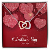 Happy Valentine's Day Interlocking Hearts Pendant Necklace Gift For Mom, necklace For Wife, Gift For Mother's Day