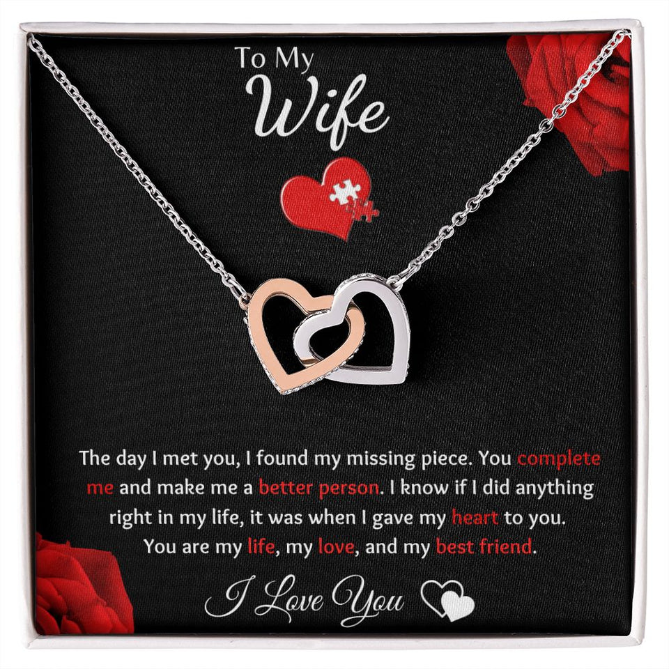 To My Wife - Interlocking Hearts Necklace - Puzzle Piece Gift For Mom, necklace For Wife, Gift For Mother's Day