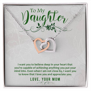 Daughter Believe Interlocking Hearts Necklace