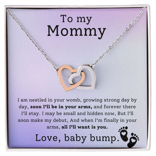 To My Mommy - Soon I'll Be In Your Arms Interlocking Hearts Necklace