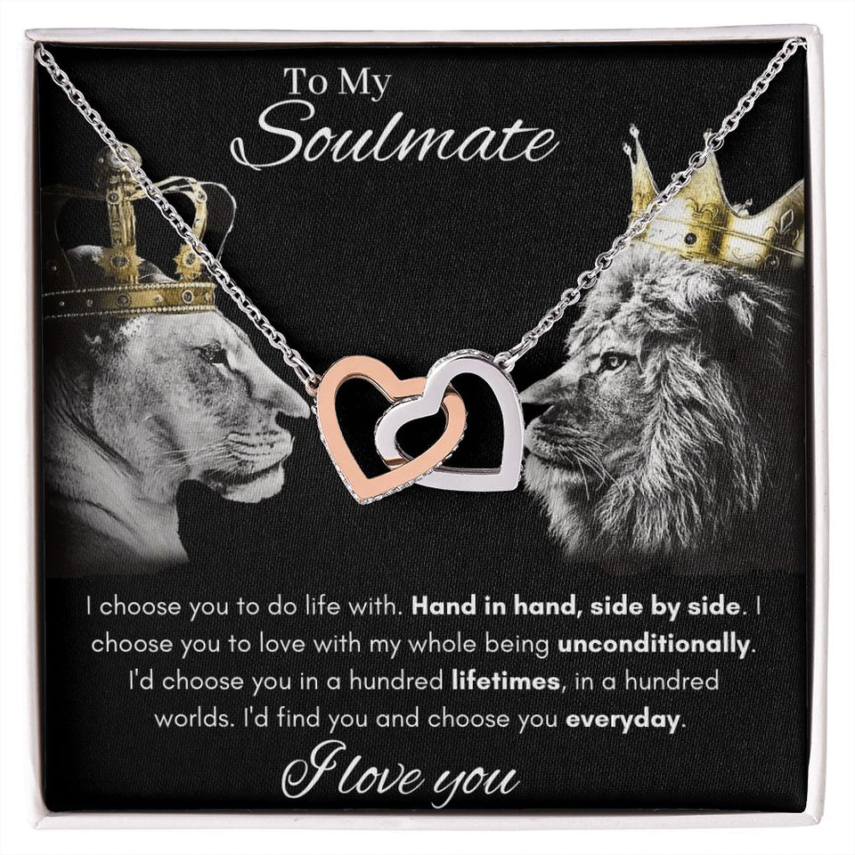 To My Soulmate - Interlocking Hearts Necklace - Hand in Hand Gift For Mom, necklace For Wife, Gift For Mother's Day